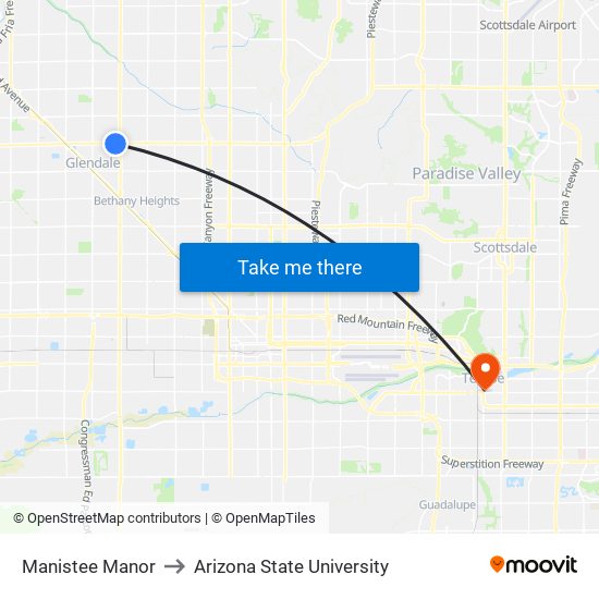 Manistee Manor to Arizona State University map