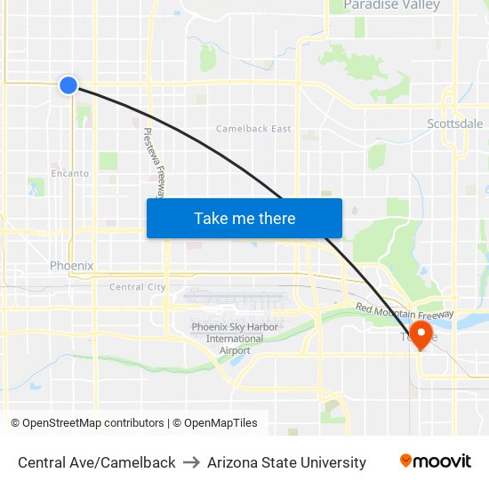 Central Ave/Camelback to Arizona State University map