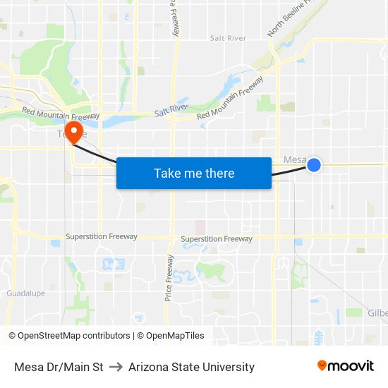 Mesa Dr/Main St to Arizona State University map