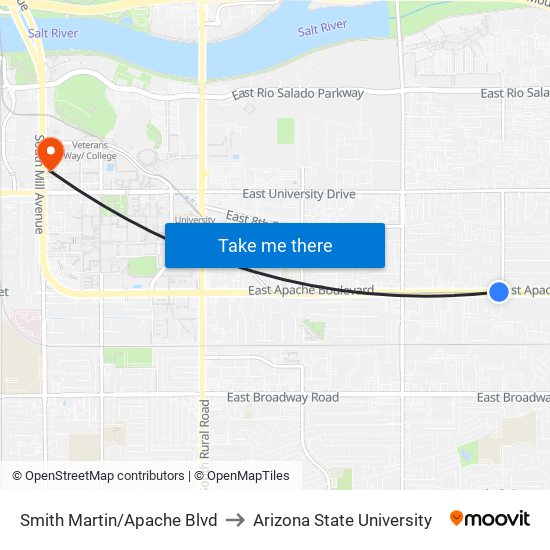 Smith Martin/Apache Blvd to Arizona State University map