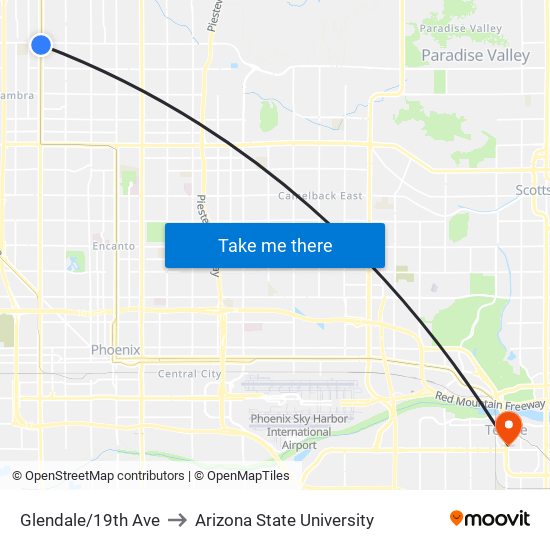 Glendale/19th Ave to Arizona State University map