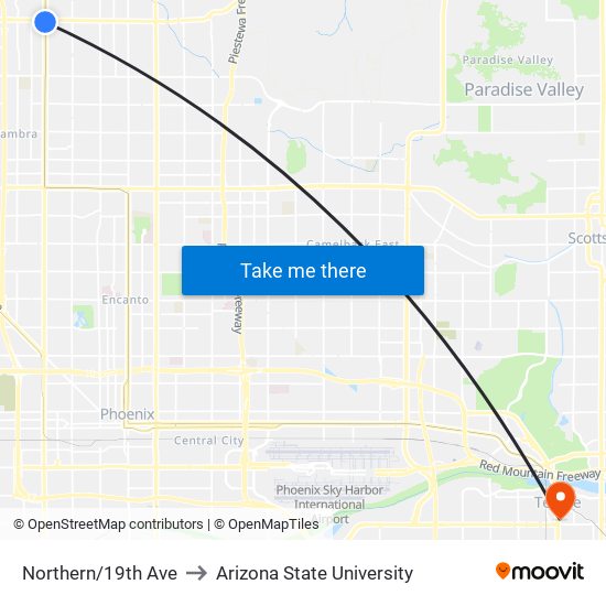 Northern/19th Ave to Arizona State University map