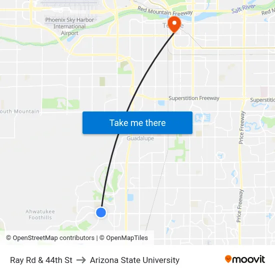 Ray Rd & 44th St to Arizona State University map
