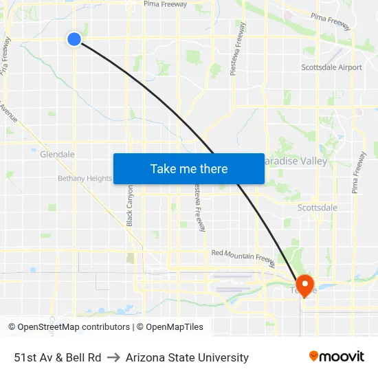 51st Av & Bell Rd to Arizona State University map