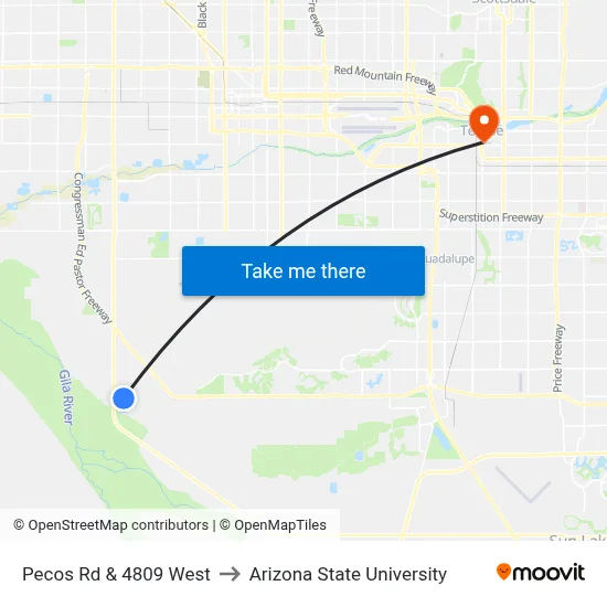 Pecos Rd & 4809 West to Arizona State University map