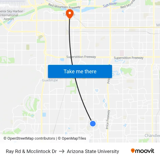 Ray Rd & Mcclintock Dr to Arizona State University map