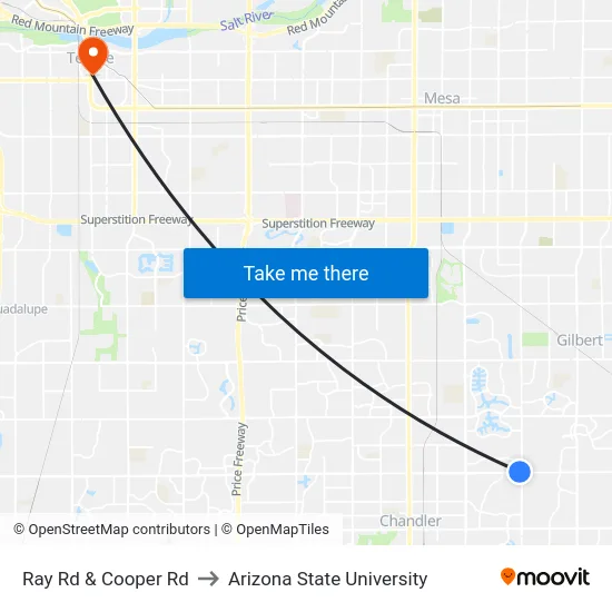 Ray Rd & Cooper Rd to Arizona State University map