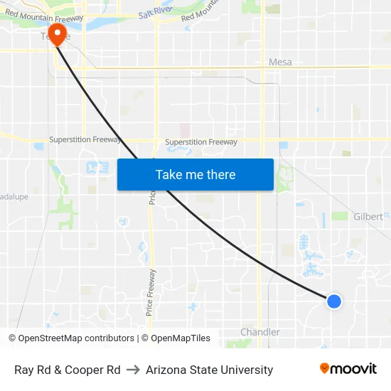 Ray Rd & Cooper Rd to Arizona State University map