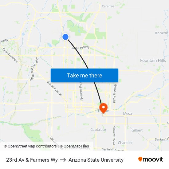 23rd Av & Farmers Wy to Arizona State University map