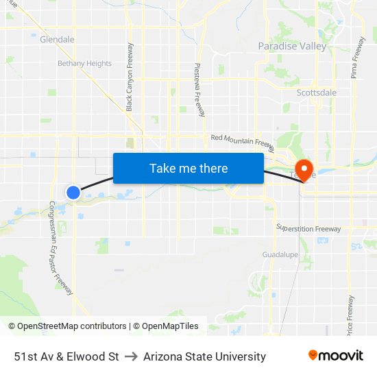 51st Av & Elwood St to Arizona State University map