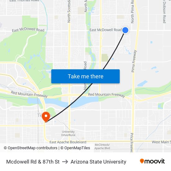 Mcdowell Rd & 87th St to Arizona State University map