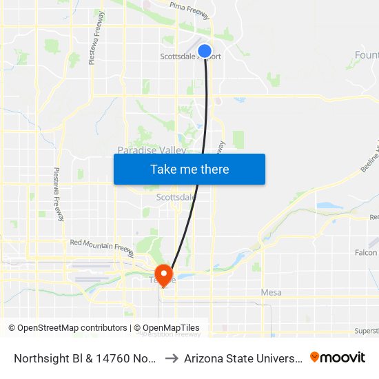 Northsight Bl & 14760 North to Arizona State University map