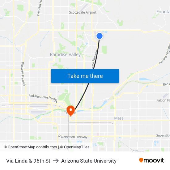 Via Linda & 96th St to Arizona State University map