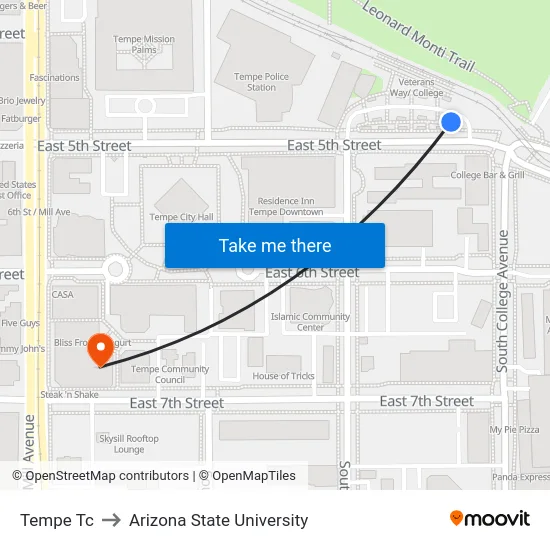 Tempe Tc to Arizona State University map