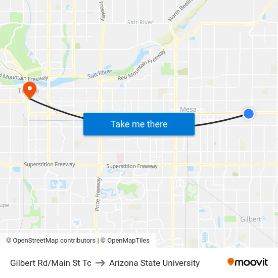 Gilbert Rd/Main St Tc to Arizona State University map