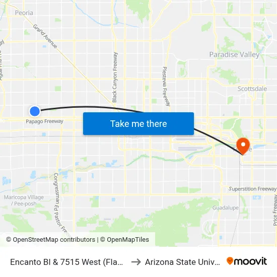 Encanto Bl & 7515 West (Flag Zone) to Arizona State University map
