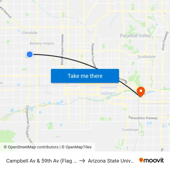 Campbell Av & 59th Av (Flag Zone) to Arizona State University map