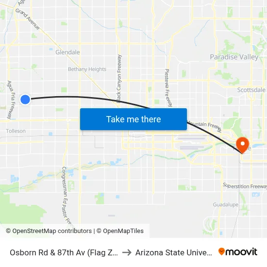 Osborn Rd & 87th Av (Flag Zone) to Arizona State University map
