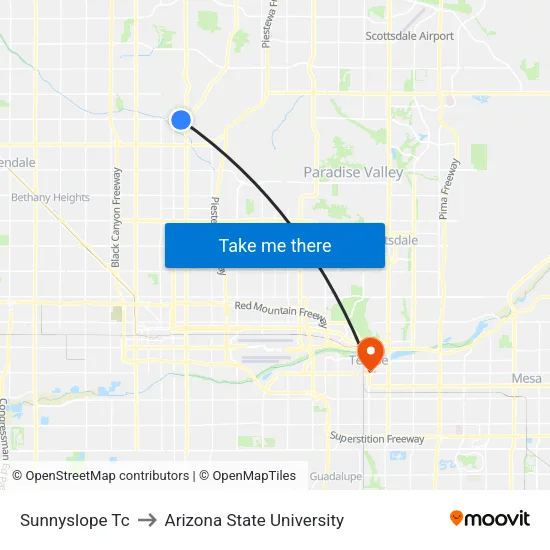 Sunnyslope Tc to Arizona State University map