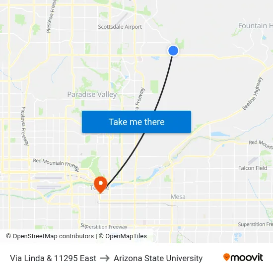 Via Linda & 11295 East to Arizona State University map