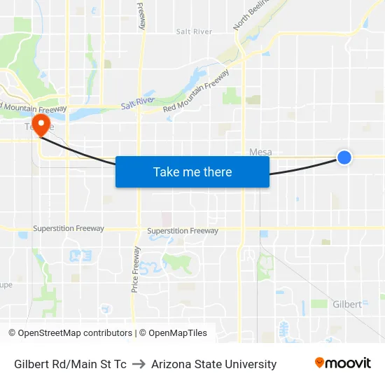 Gilbert Rd/Main St Tc to Arizona State University map
