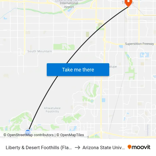 Liberty & Desert Foothills (Flag Zone) to Arizona State University map