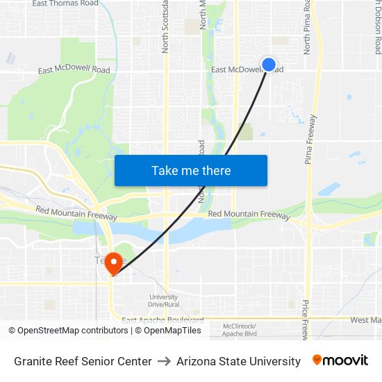 Granite Reef Senior Center to Arizona State University map