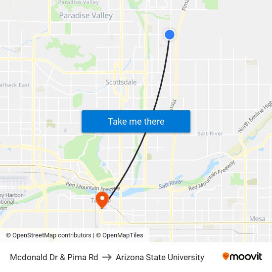 Mcdonald Dr & Pima Rd to Arizona State University map