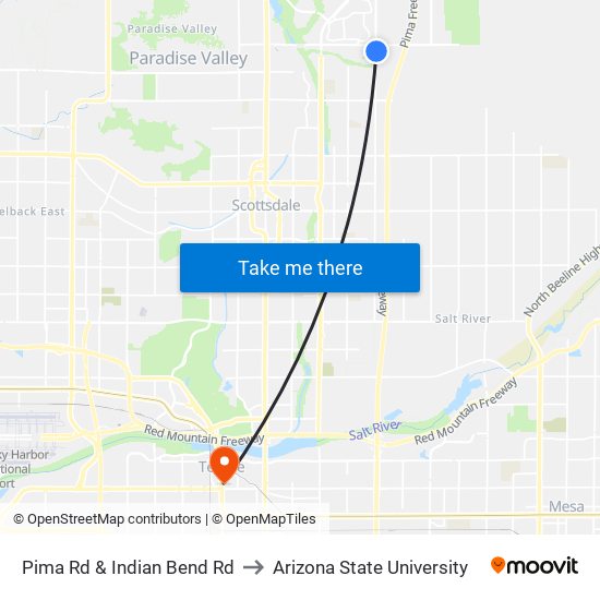 Pima Rd & Indian Bend Rd to Arizona State University map