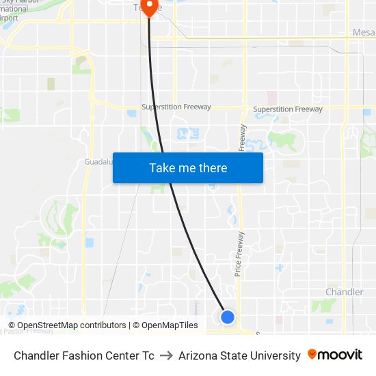 Chandler Fashion Center Tc to Arizona State University map