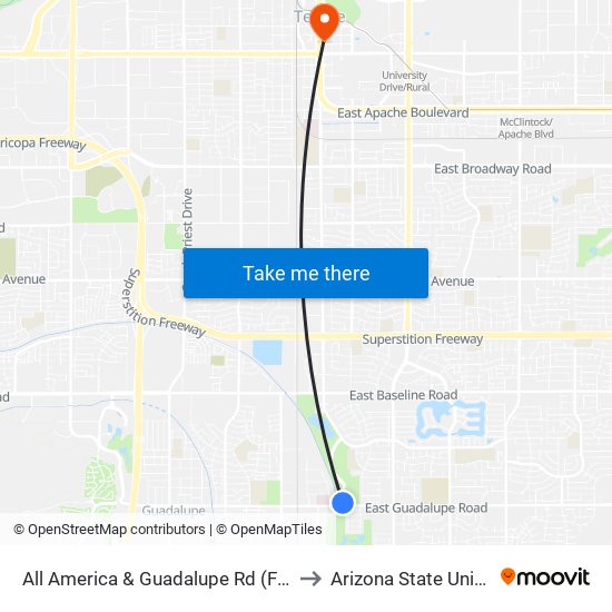 All America & Guadalupe Rd (Flag Zone) to Arizona State University map