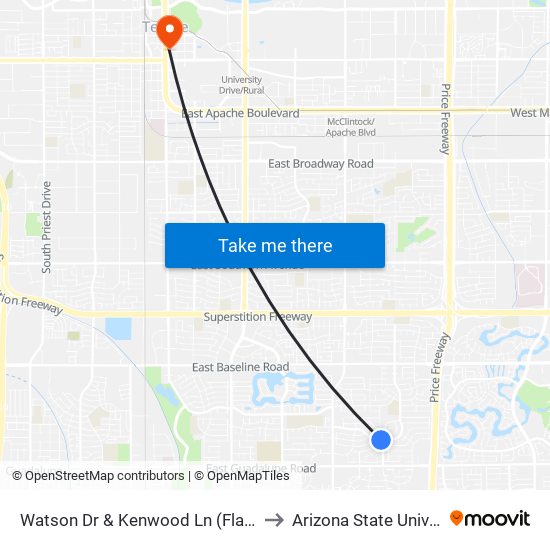 Watson Dr & Kenwood Ln (Flag Zone) to Arizona State University map