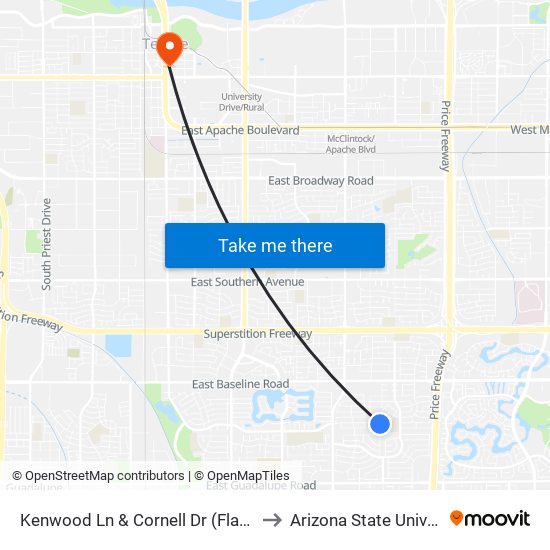 Kenwood Ln & Cornell Dr (Flag Zone) to Arizona State University map