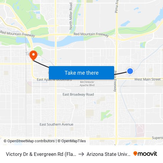 Victory Dr & Evergreen Rd (Flag Zone) to Arizona State University map