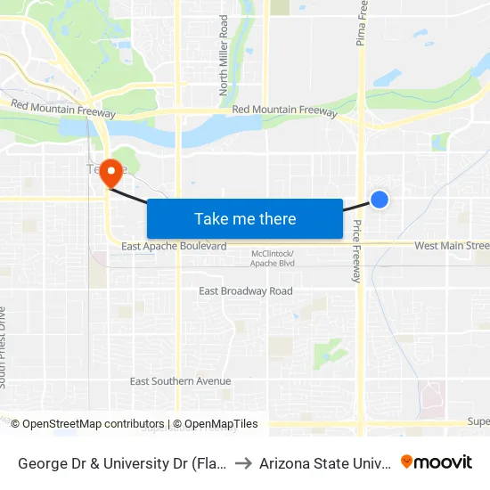 George Dr & University Dr (Flag Zone) to Arizona State University map