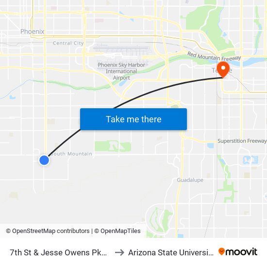 7th St & Jesse Owens Pkwy to Arizona State University map