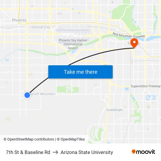 7th St & Baseline Rd to Arizona State University map