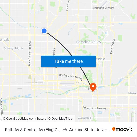 Ruth Av & Central Av (Flag Zone) to Arizona State University map