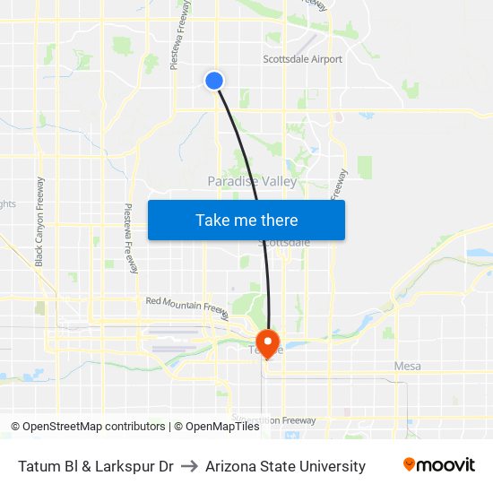 Tatum Bl & Larkspur Dr to Arizona State University map