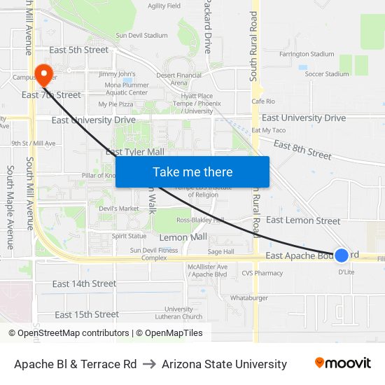 Apache Bl & Terrace Rd to Arizona State University map
