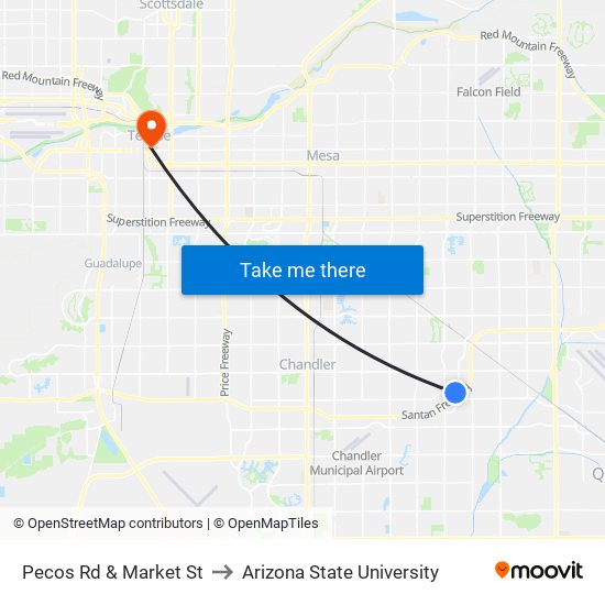 Pecos Rd & Market St to Arizona State University map
