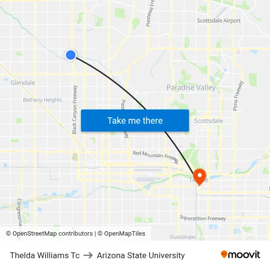 Thelda Williams Tc to Arizona State University map