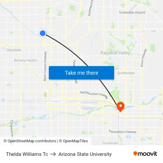 Thelda Williams Tc to Arizona State University map