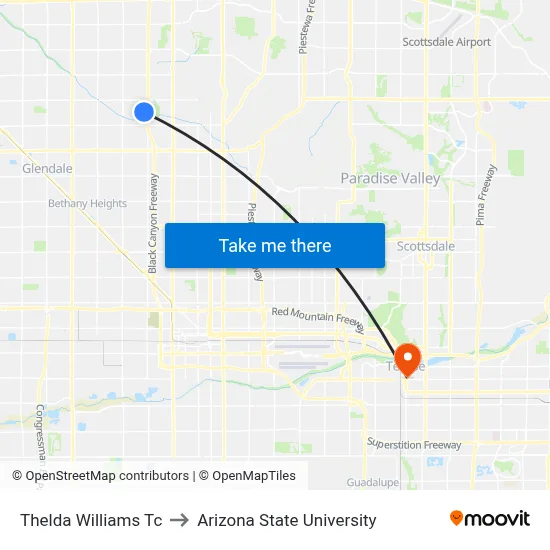 Thelda Williams Tc to Arizona State University map