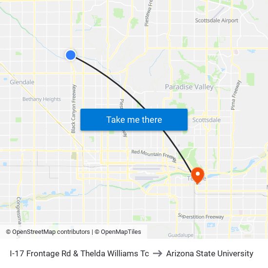 I-17 Frontage Rd & Thelda Williams Tc to Arizona State University map