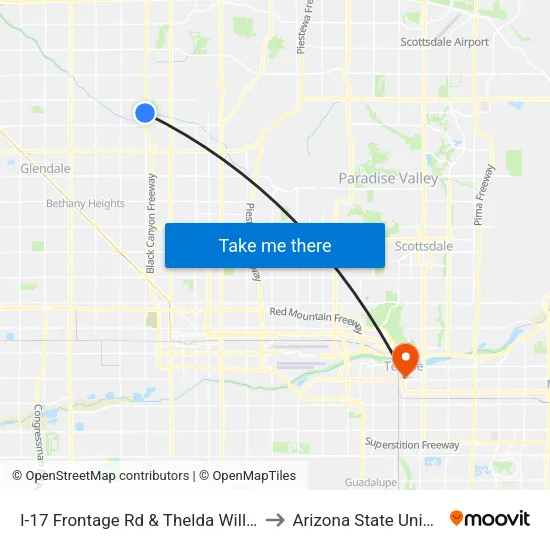 I-17 Frontage Rd & Thelda Williams Tc to Arizona State University map