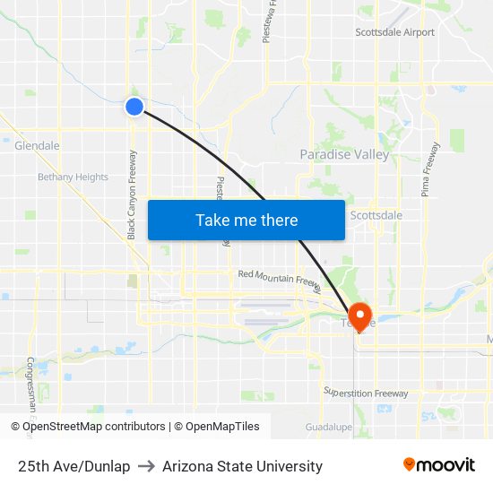 25th Ave/Dunlap to Arizona State University map