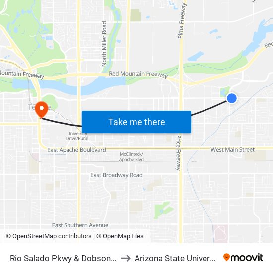 Rio Salado Pkwy & Dobson Rd to Arizona State University map