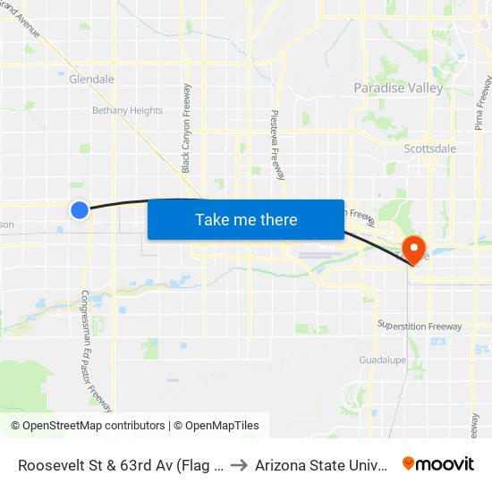 Roosevelt St & 63rd Av (Flag Zone) to Arizona State University map