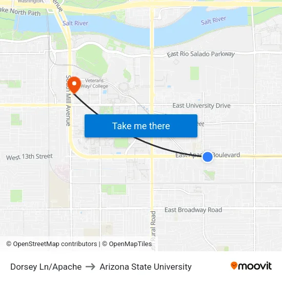 Dorsey Ln/Apache to Arizona State University map